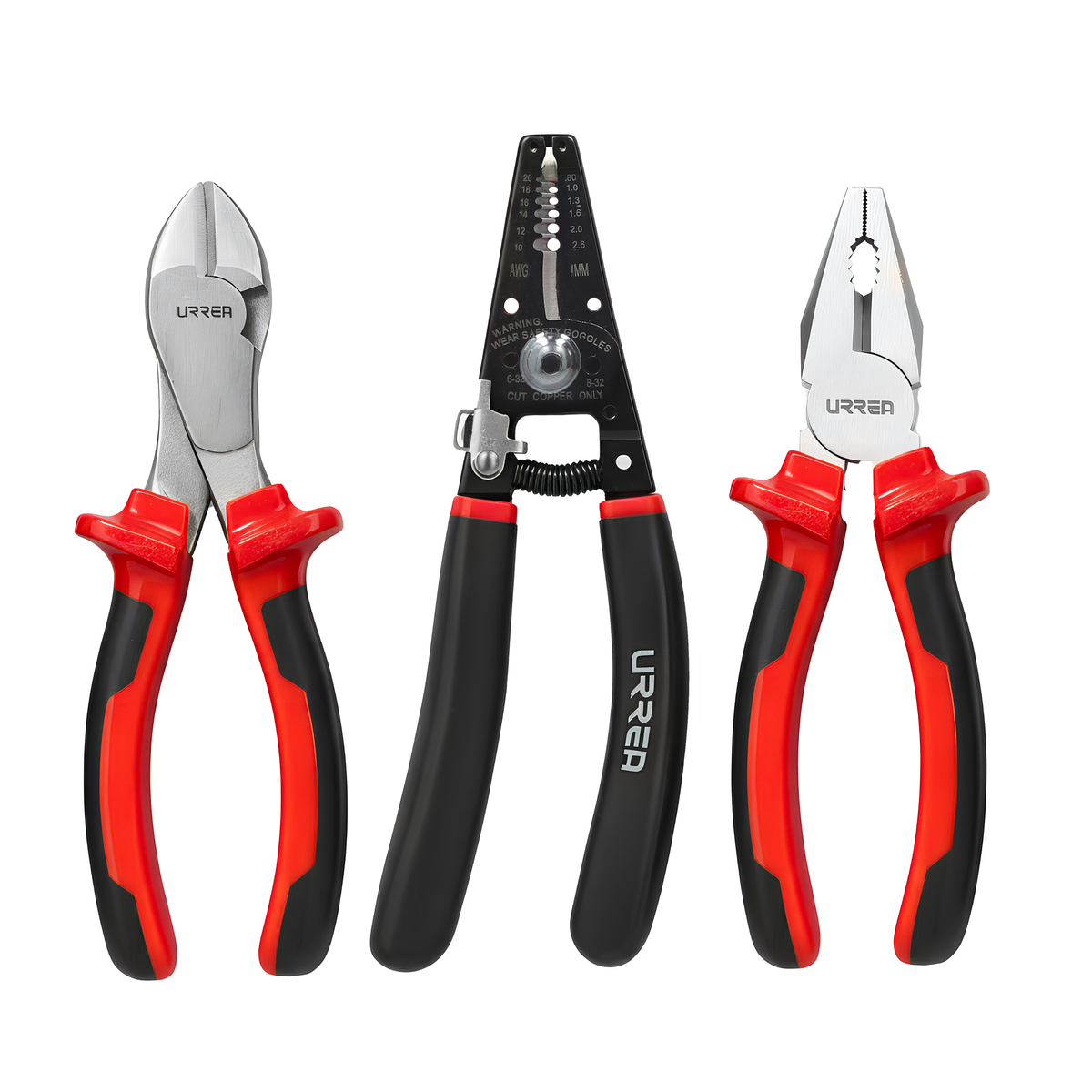 Juego de pinzas para electrici sta con mango bimaterial combi nado, 3 piezas