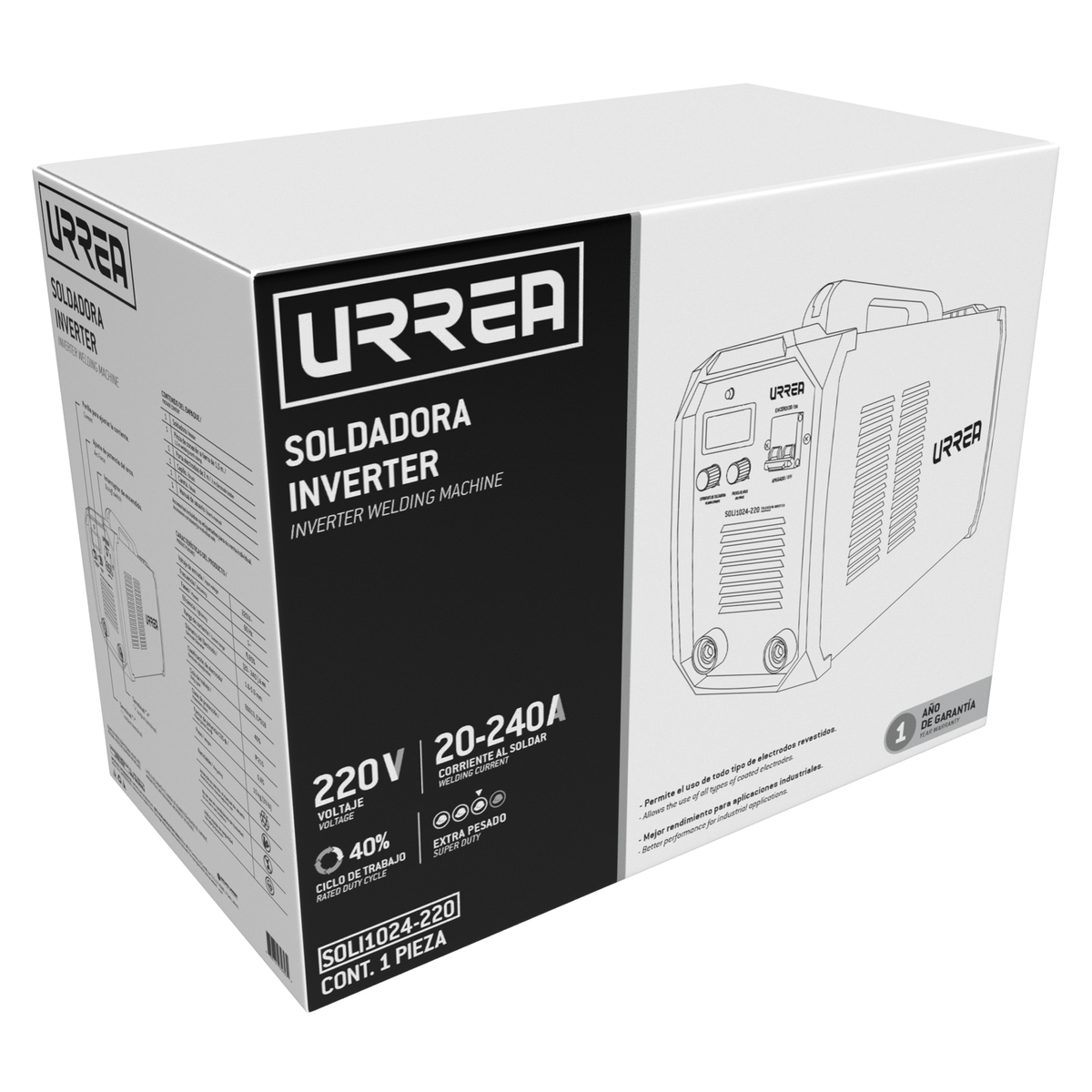 Soldadora inverter para uso con microalambre de 1 fase 220 V, 200 A Urrea