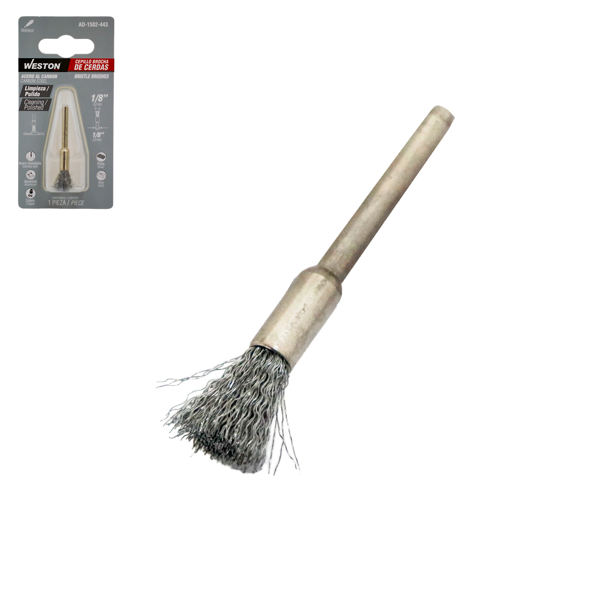 CEPILLO BROCHA DE CERDAS DE ACERO AL CARBON 1/8"