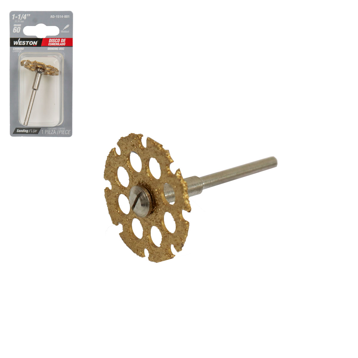 RUEDA DE ESMERILADO DE CARBURO 1-1/4" GRANO 60 CON MANDRIL