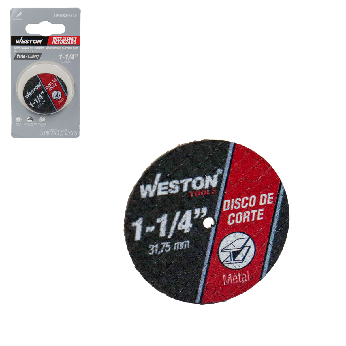 DISCO DE CORTE REFORZADO CON FIBRA DE VIDRIO 1-1/4"