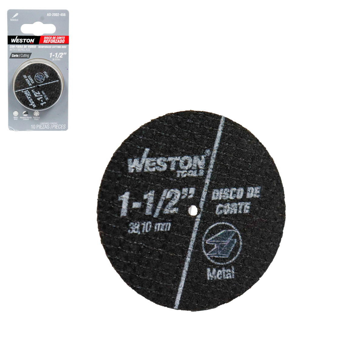 DISCO DE CORTE REFORZADO CON FIBRA DE VIDRIO 1-1/2" ESPESOR 0.045" (Emp. c/10 pzs)