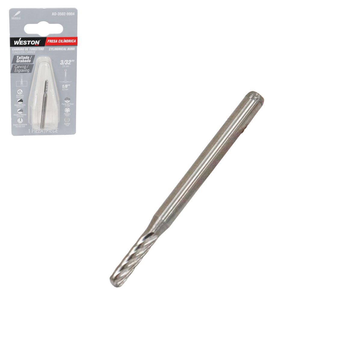FRESA CILINDRICA DE CARBURO DE TUNGSTENO 3/32"