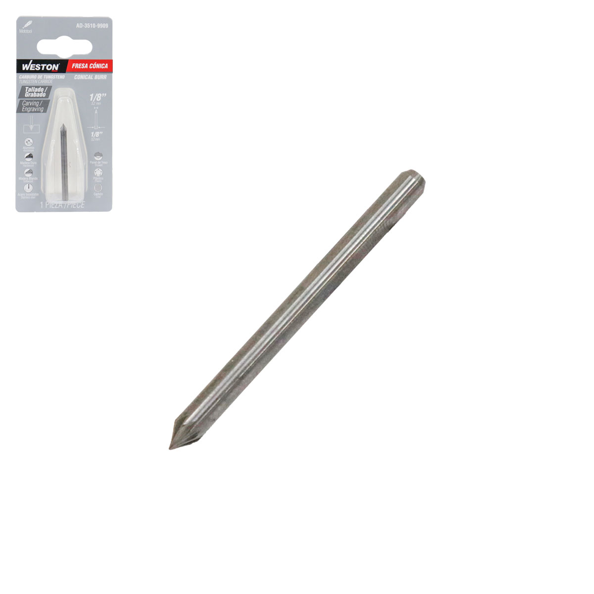 FRESA DE CARBURO DE TUNGSTENO CONICA 1/8"