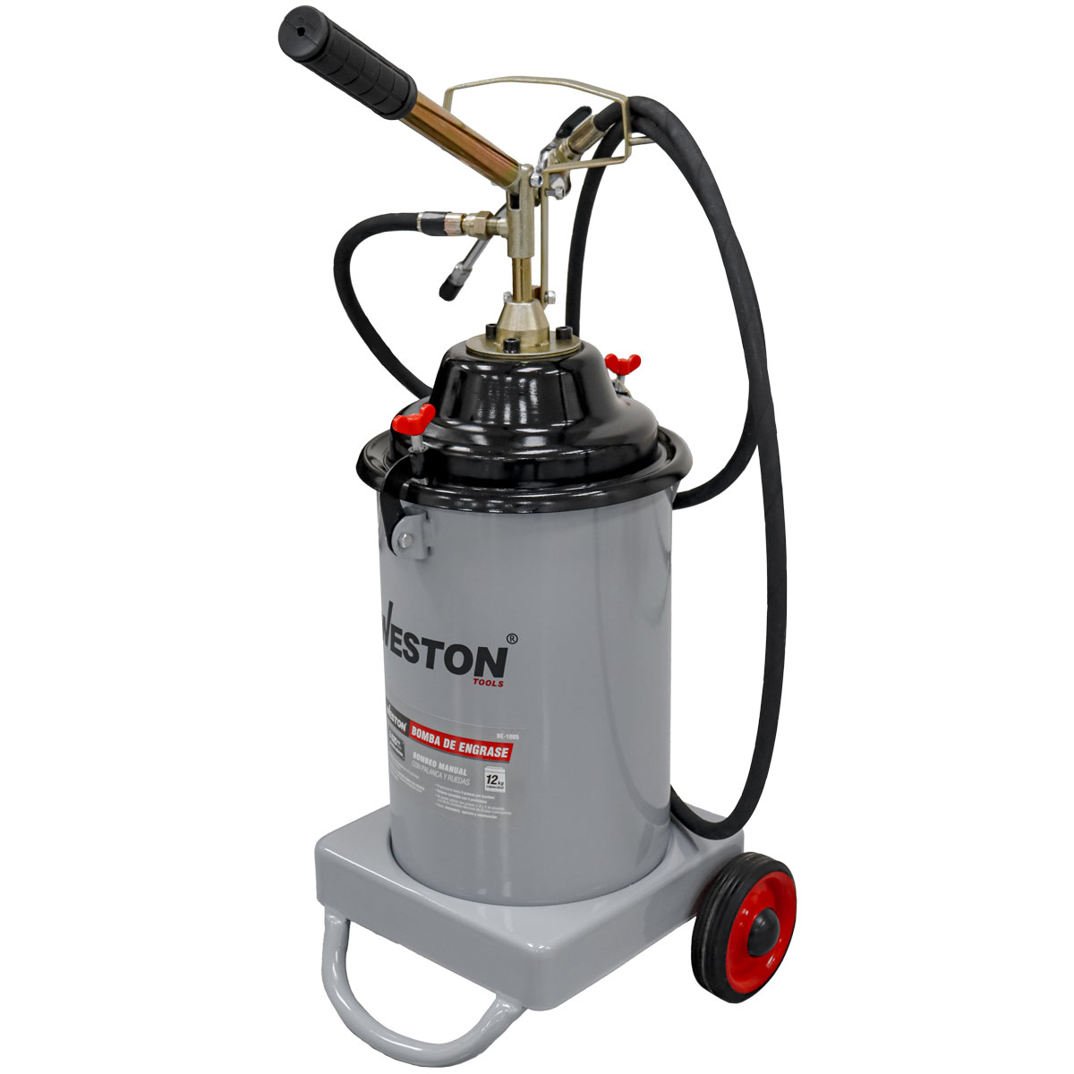 BOMBA D/ENGRASE 12KG C/MANGUERA 2.5 M C/RUEDAS 3600 PSI