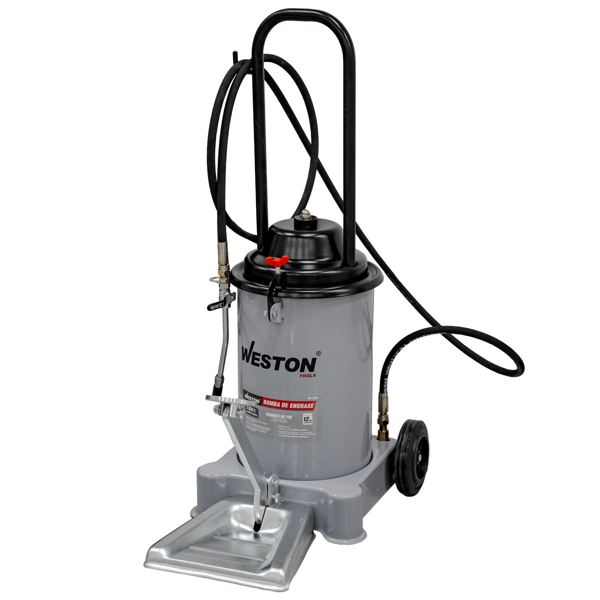 BOMBA D/ENGRASE D/PIE 12KG C/MANGUERA 2.5M C/RUEDAS 3600 PSI