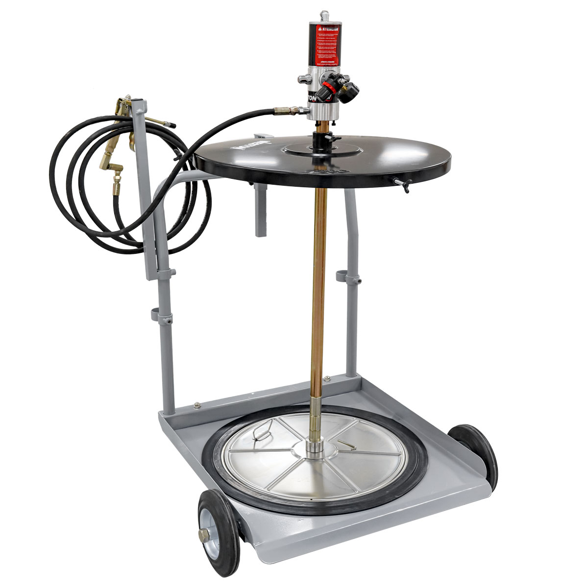 BOMBA NEUMATICA D/ENGRASE MOVIL C/MANGUERA Y RUEDAS 5800 PSI P/TAMBO DE 200L