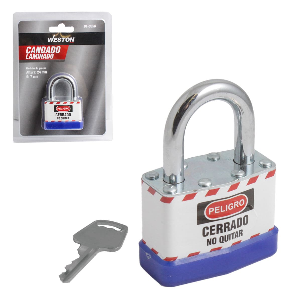 CANDADO DE ACERO CUERPO LAMINADO D/SEGURIDAD 24MM