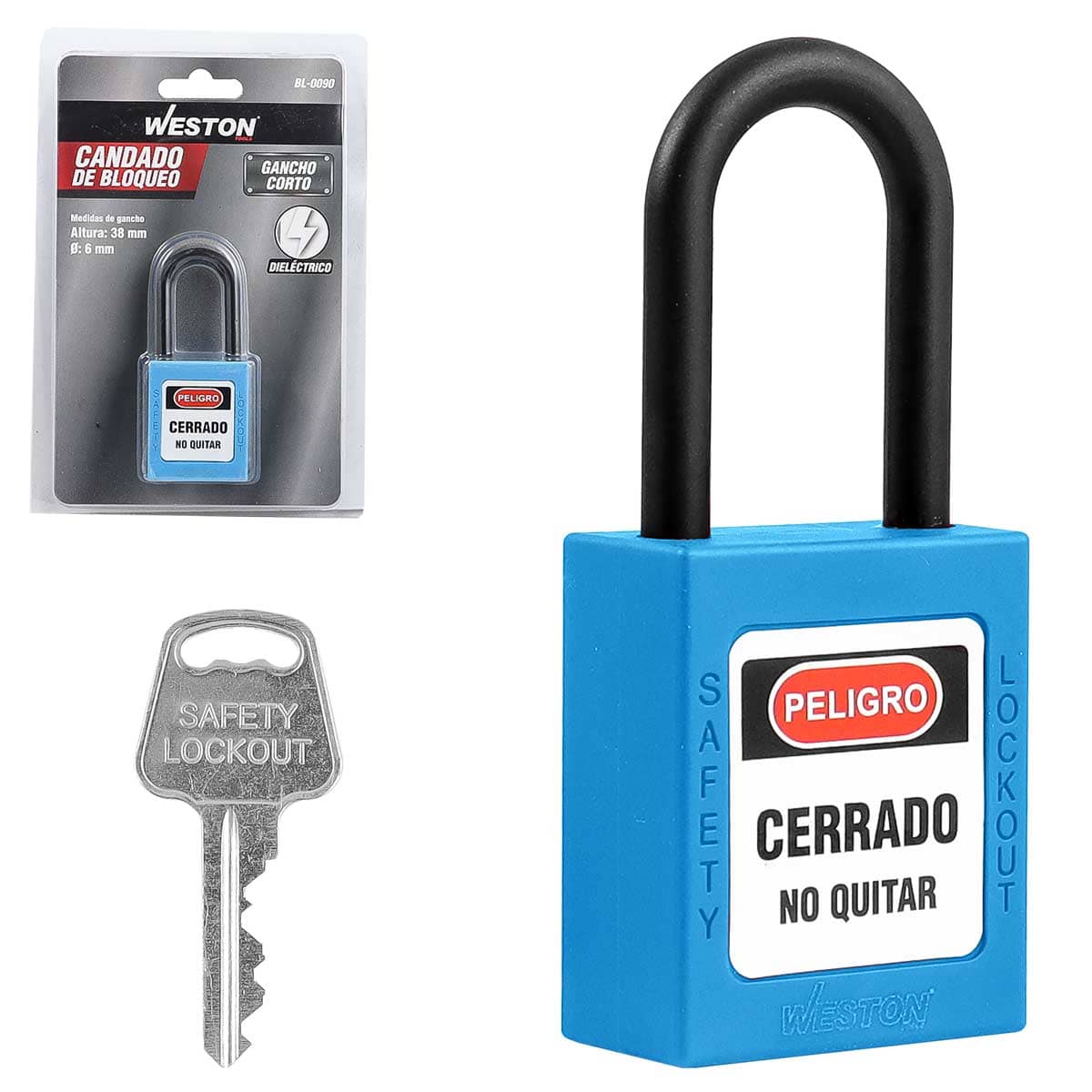 CANDADO DE BLOQUEO DIELECTRICO AZUL 38MM (CAJA C/10 PZAS - PRECIO X PIEZA)