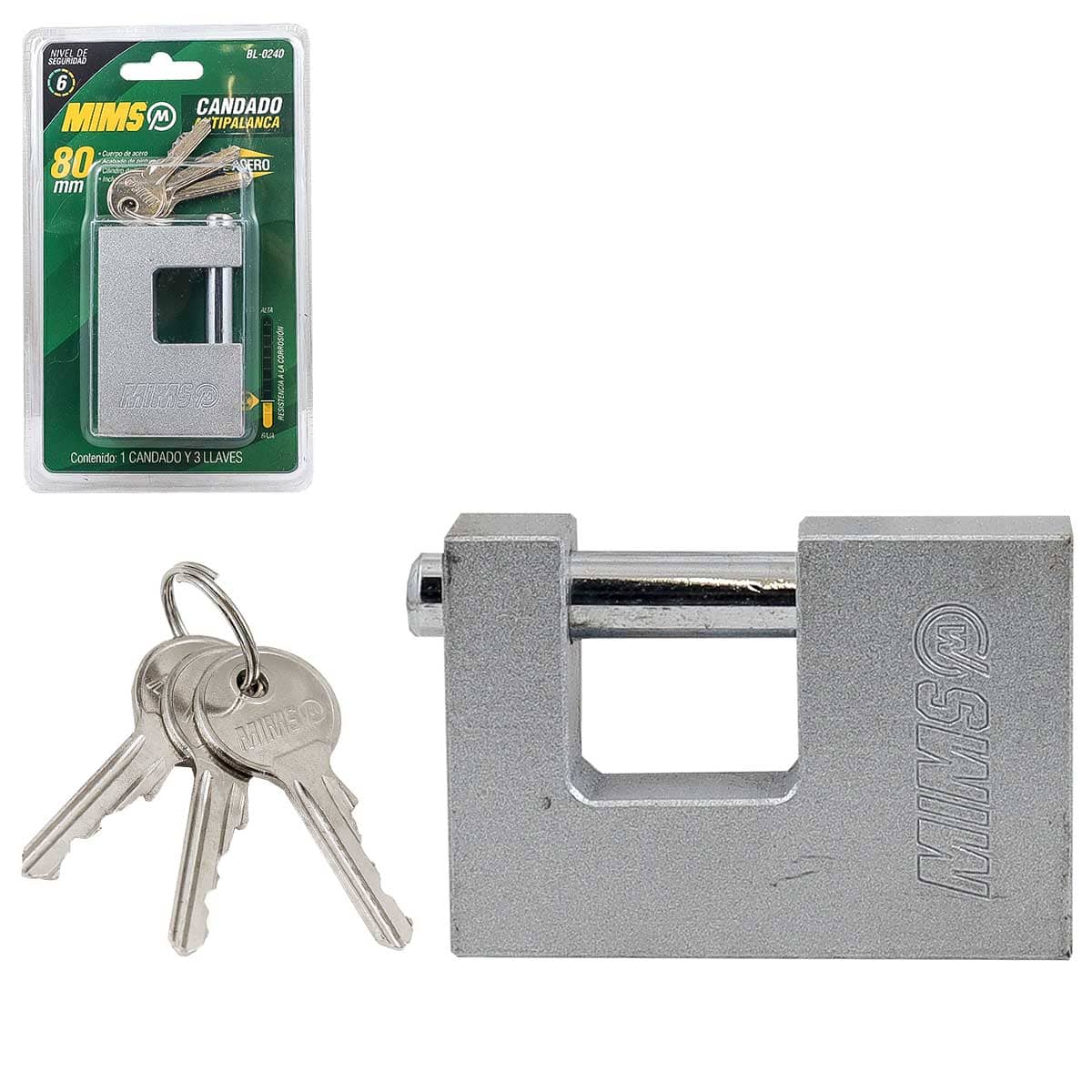 CANDADO ANTIPALANCA DE ACERO 80MM C/3 LLAVES (CAJA C/6 PZAS - PRECIO X PIEZA)