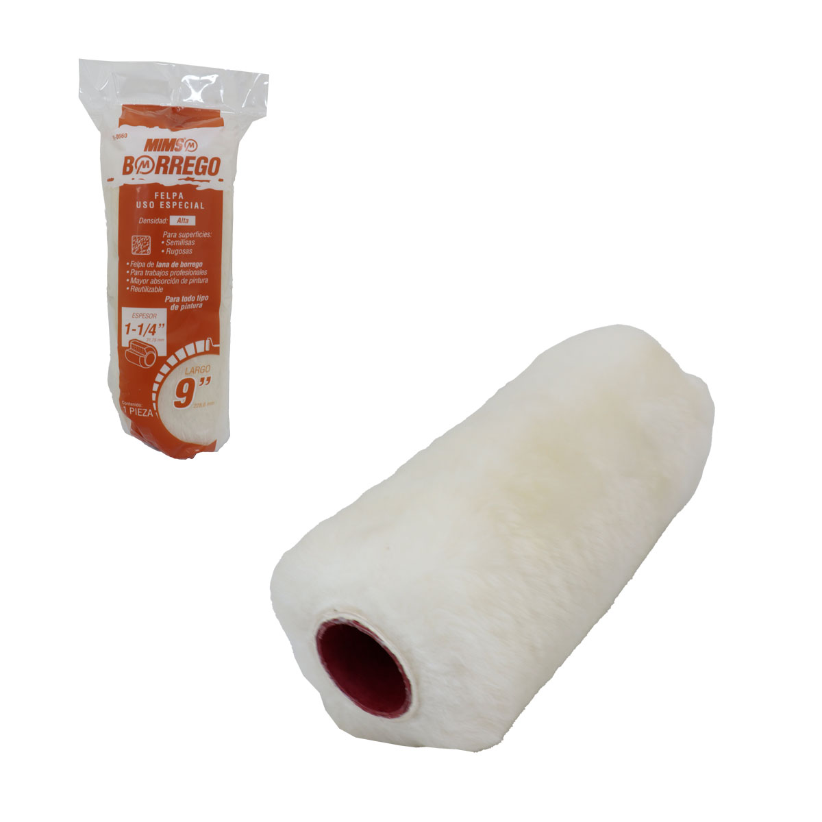 FELPA BORREGO USO ESPECIAL 9" X 1-1/4" (Precio x Pieza - Emp. c/12 piezas)