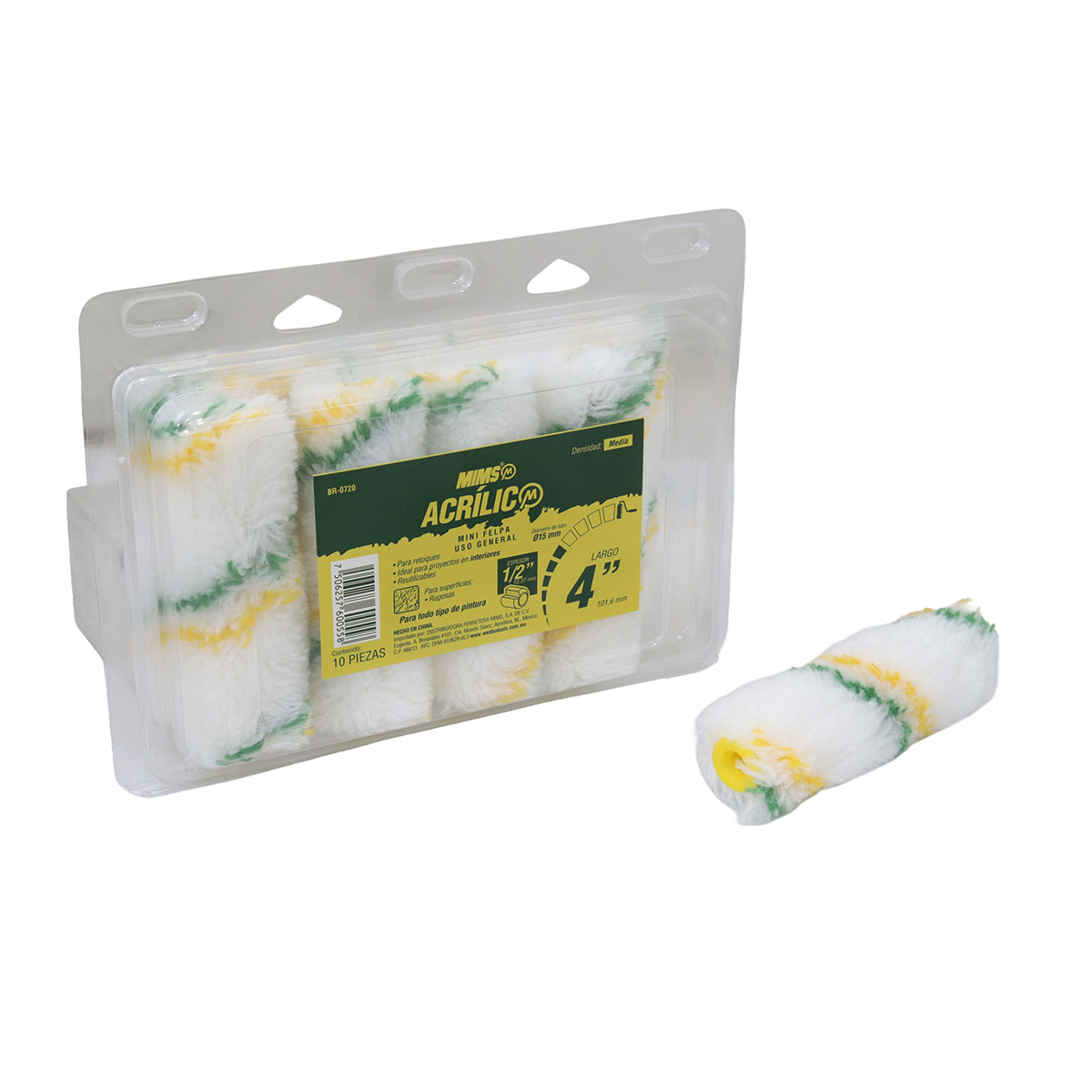 MINI FELPA ACRILICO USO GENERAL 4" (Precio x Blister C/10Pzas)