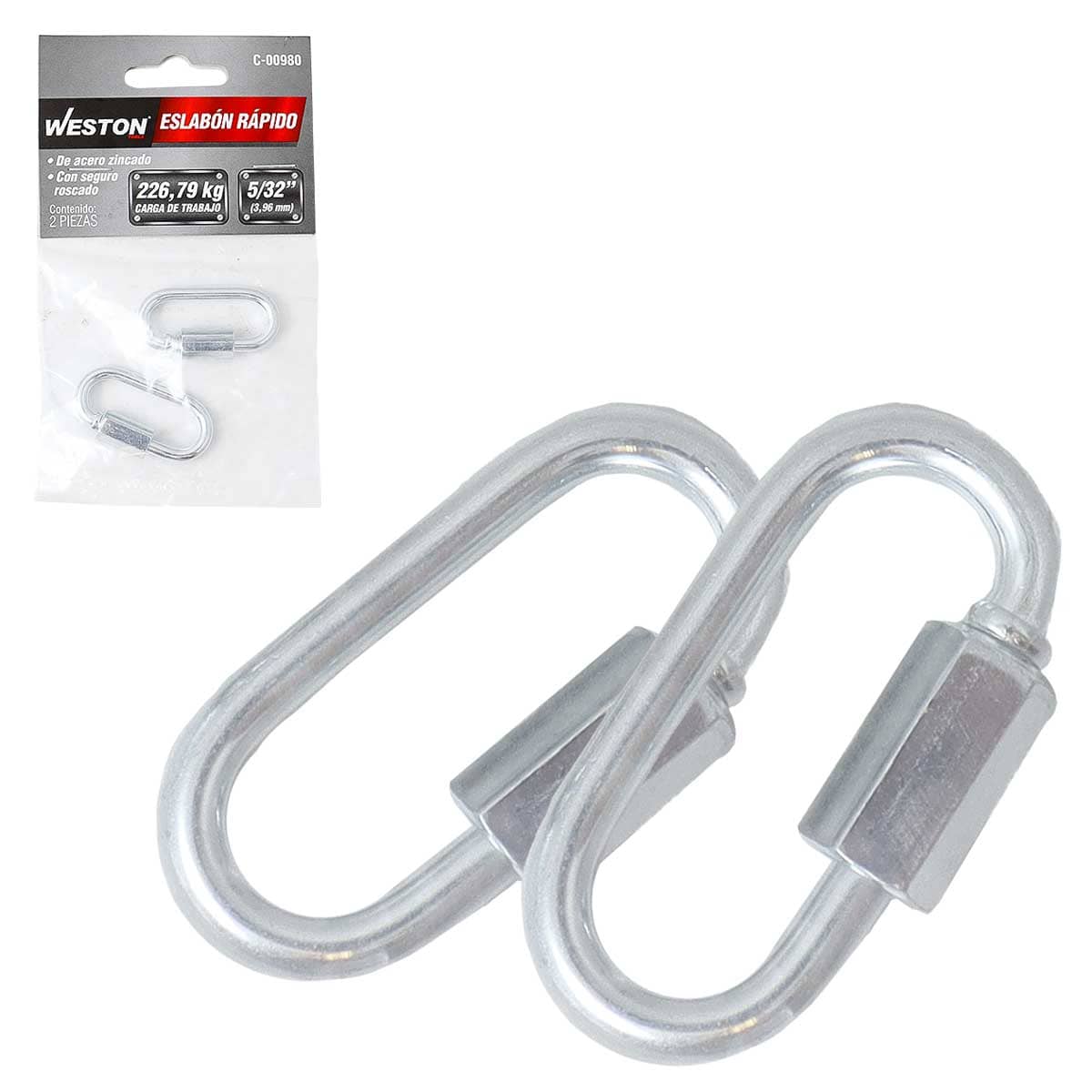 ESLABON RAPIDO ACABADO ZINC 5/32" X 40MM (Precio X Pieza - Empaque C/2 pzs)