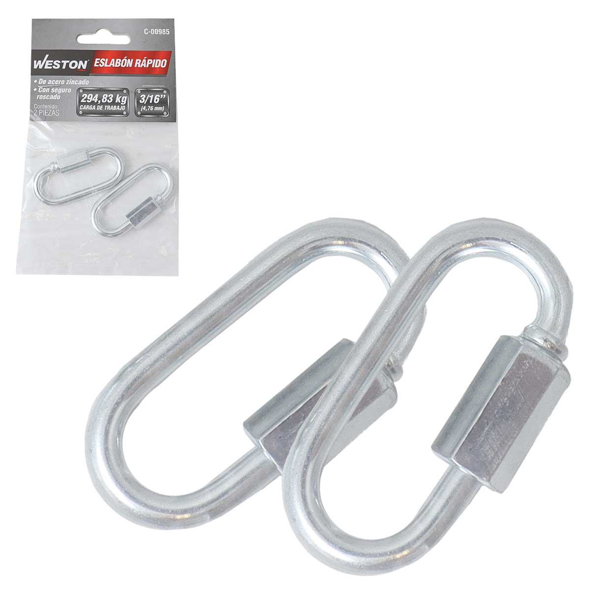 ESLABON RAPIDO ACABADO ZINC 3/16" X 49MM (Precio X Pieza - Empaque C/2 pzs)
