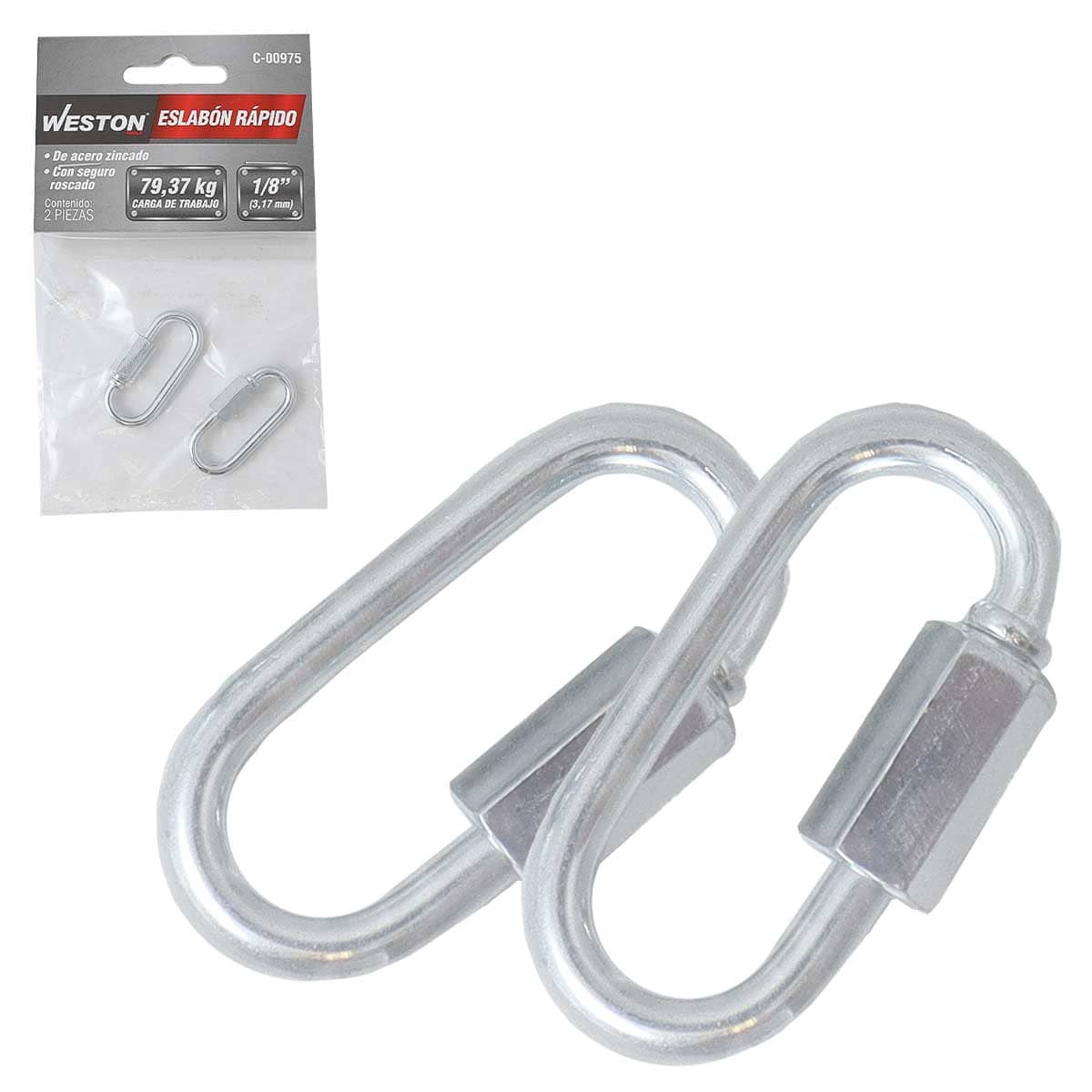 ESLABON RAPIDO ACABADO ZINC 1/4"X45MM (Precio X Pieza - Empaque C/2 pzs)