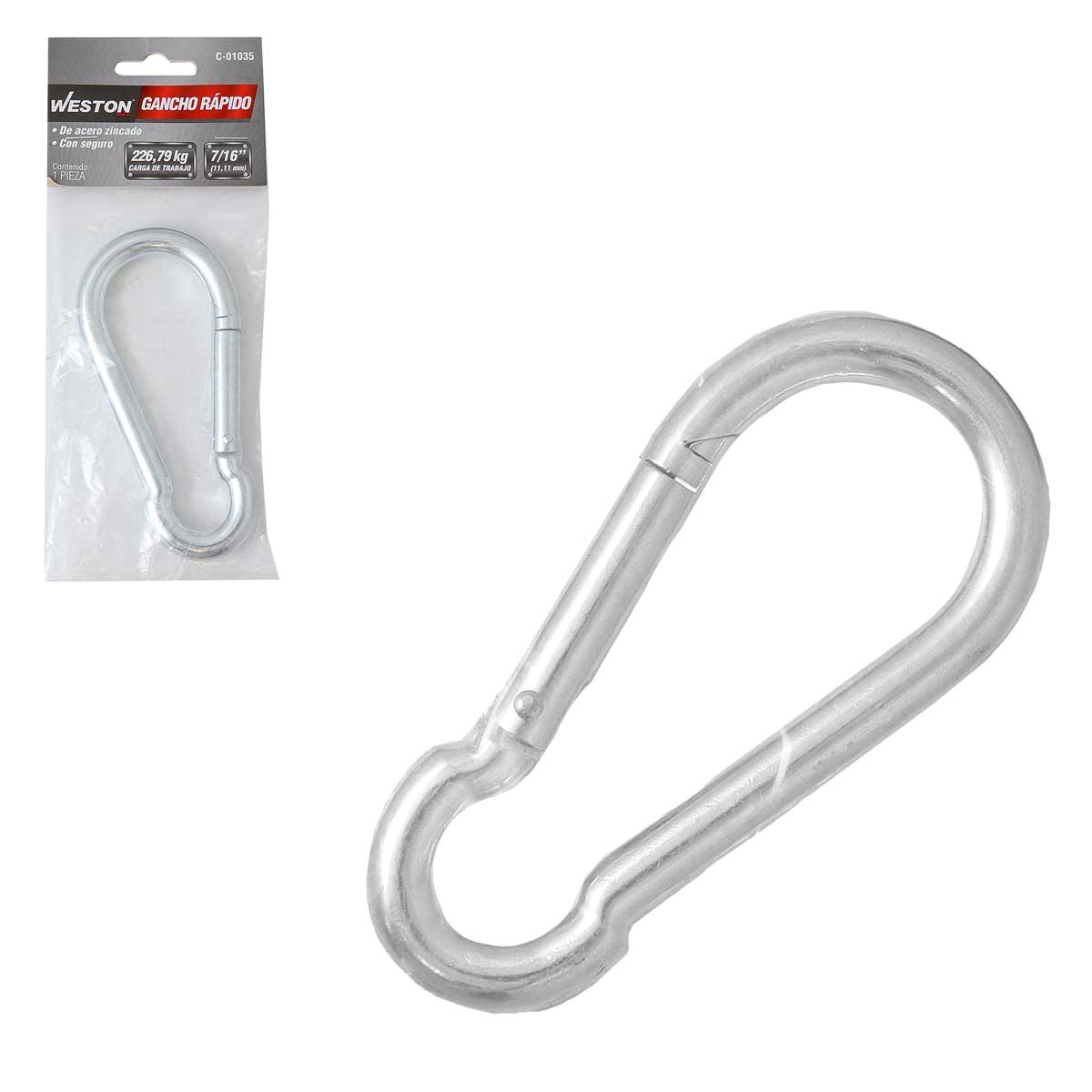 GANCHO RAPIDO ACERO C/SEGURO ZINC 11MM X 120MM (PRECIO X PIEZA - EMPAQUE C/1 PZA)