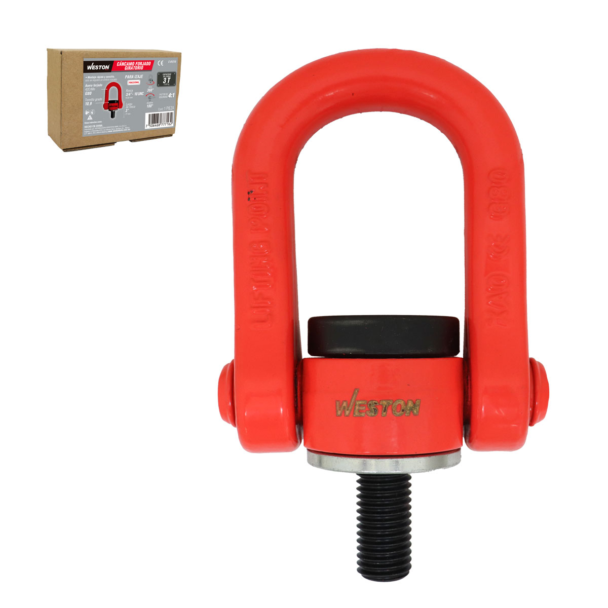 CANCAMO FORJADO G80 3/4"-10 x 3" GIRATORIO 360° ABATIBLE 180°