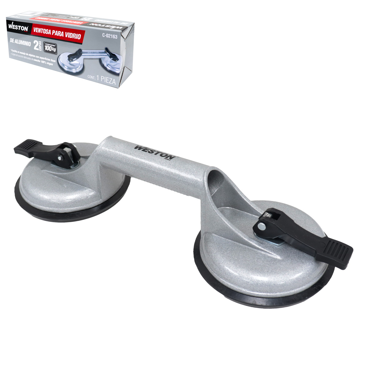 VENTOSA P/VIDRIO D/ALUMINIO 2 COPAS CAP. 100KG
