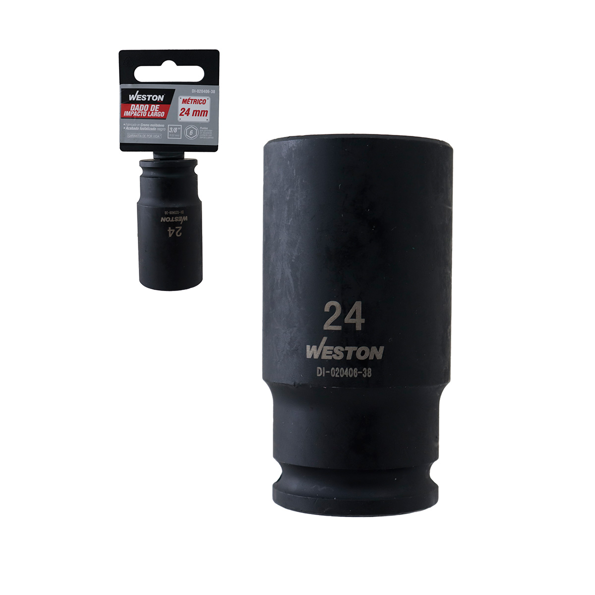 DADO DE IMPACTO LARGO CUADRO 3/8" 6 PUNTAS 24MM