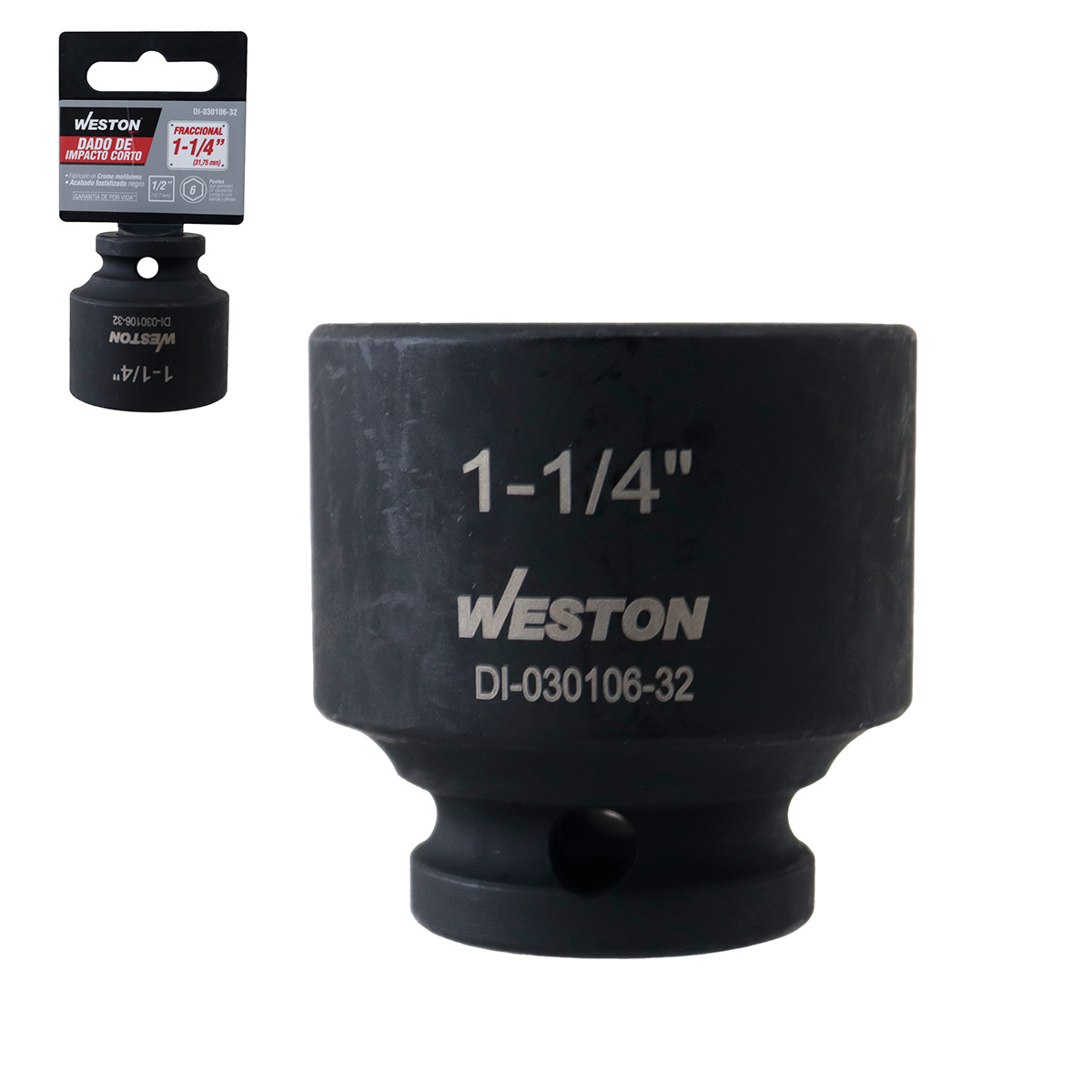 DADO DE IMPACTO CORTO CUADRO 1/2" 6 PUNTAS 1-1/4"