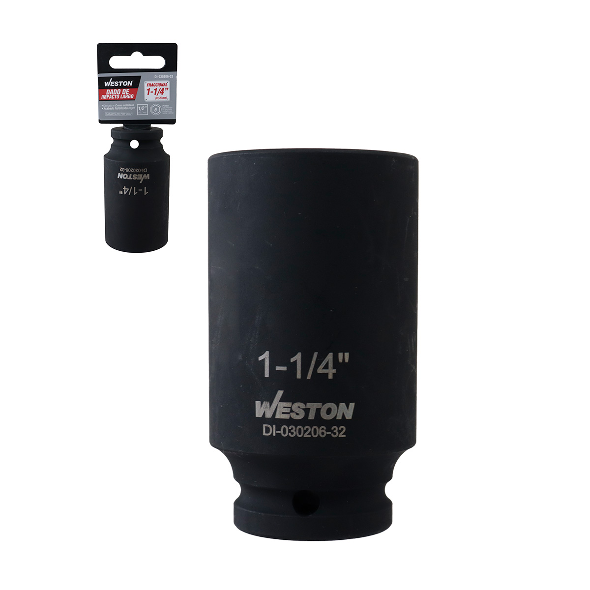 DADO DE IMPACTO LARGO CUADRO 1/2" 6 PUNTAS 1-1/4"