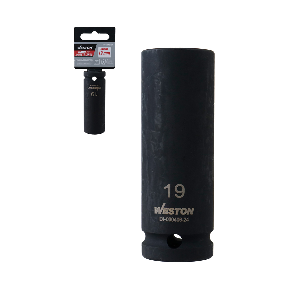 DADO DE IMPACTO LARGO CUADRO 1/2" 6 PUNTAS 19MM