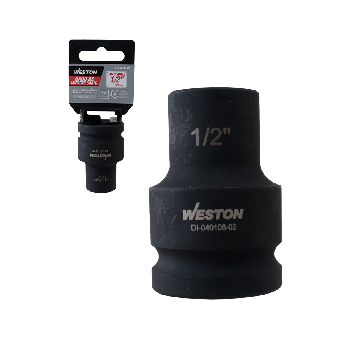 DADO DE IMPACTO CORTO CUADRO 3/4" 6 PUNTAS 1/2"