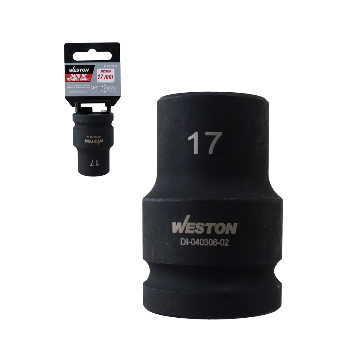 DADO DE IMPACTO CORTO CUADRO 3/4" 6 PUNTAS 17 MM