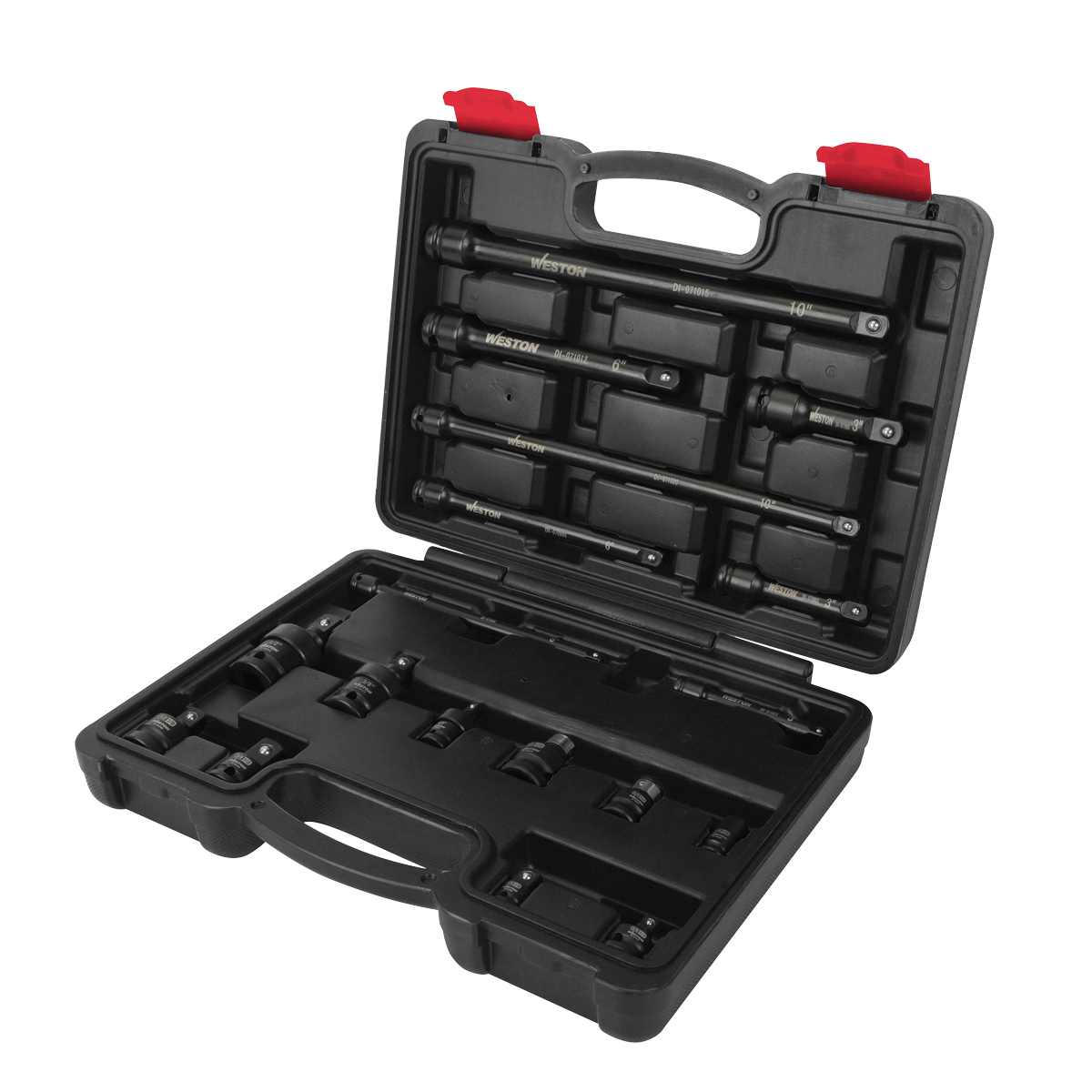 JGO. DE 18 ACCESORIOS PARA DADOS DE IMPACTO CUADRO 1/4" 3/8" Y 1/2"