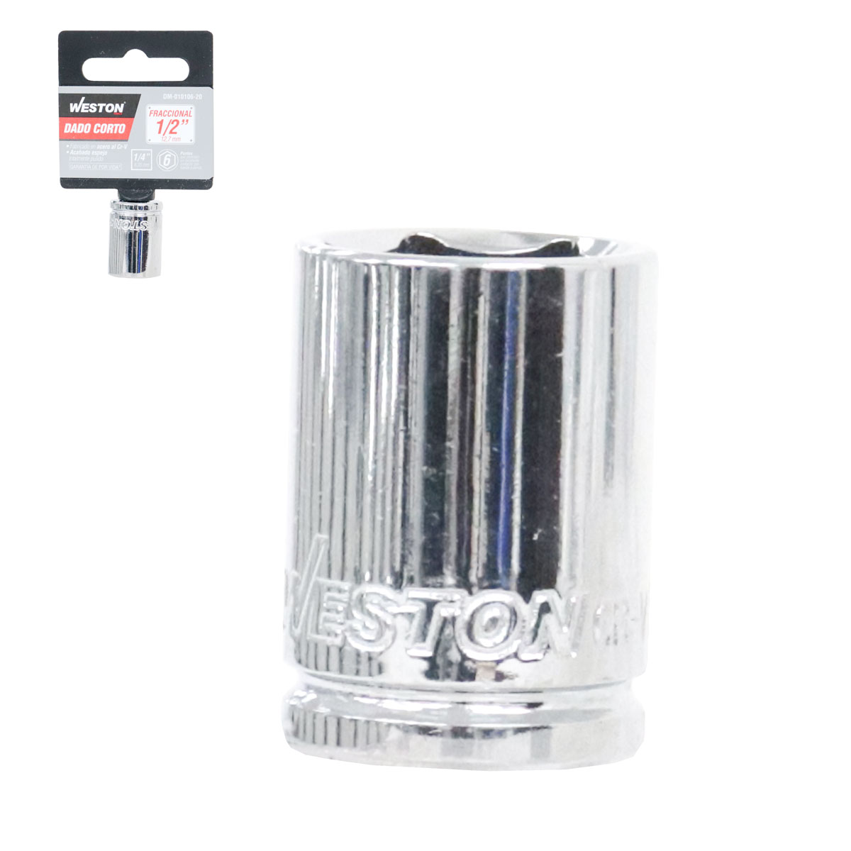 DADO CORTO CUADRO 1/4" 6 PUNTAS, 1/2"