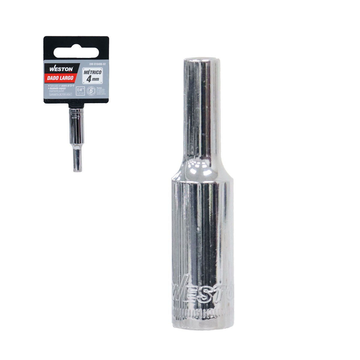 DADO LARGO CUADRO 1/4" 6 PUNTAS, 4MM