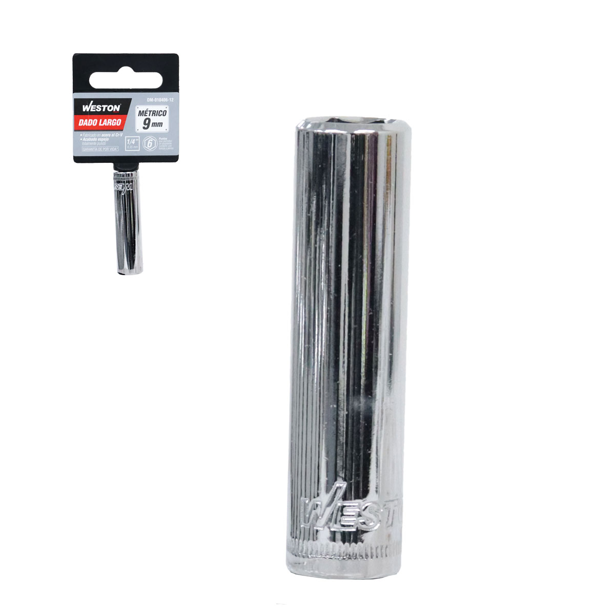 DADO LARGO CUADRO 1/4" 6 PUNTAS, 9MM