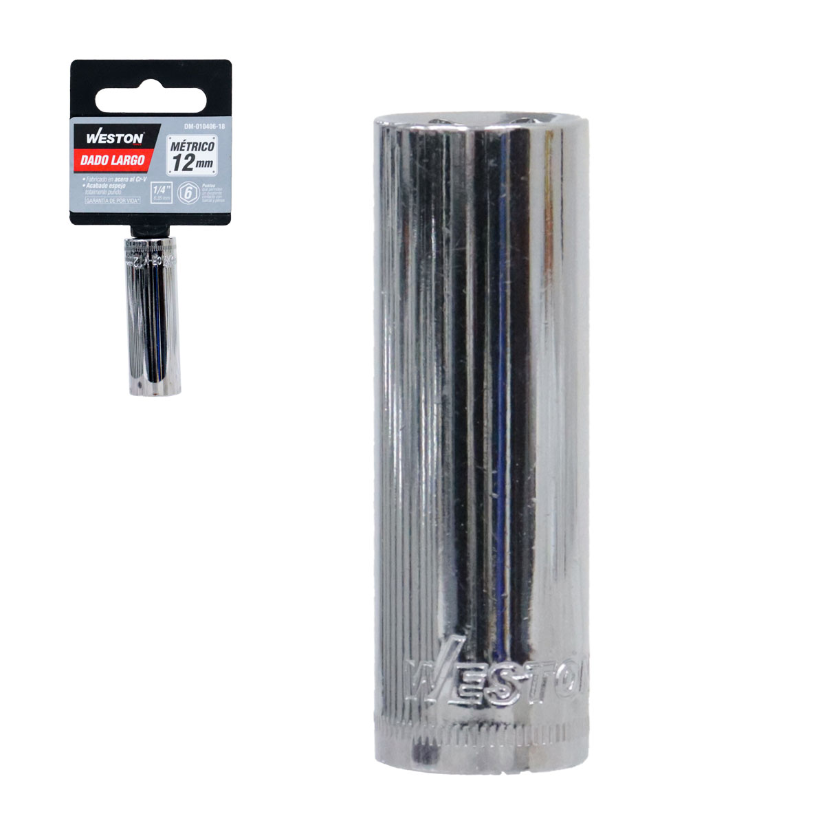 DADO LARGO CUADRO 1/4" 6 PUNTAS, 12MM