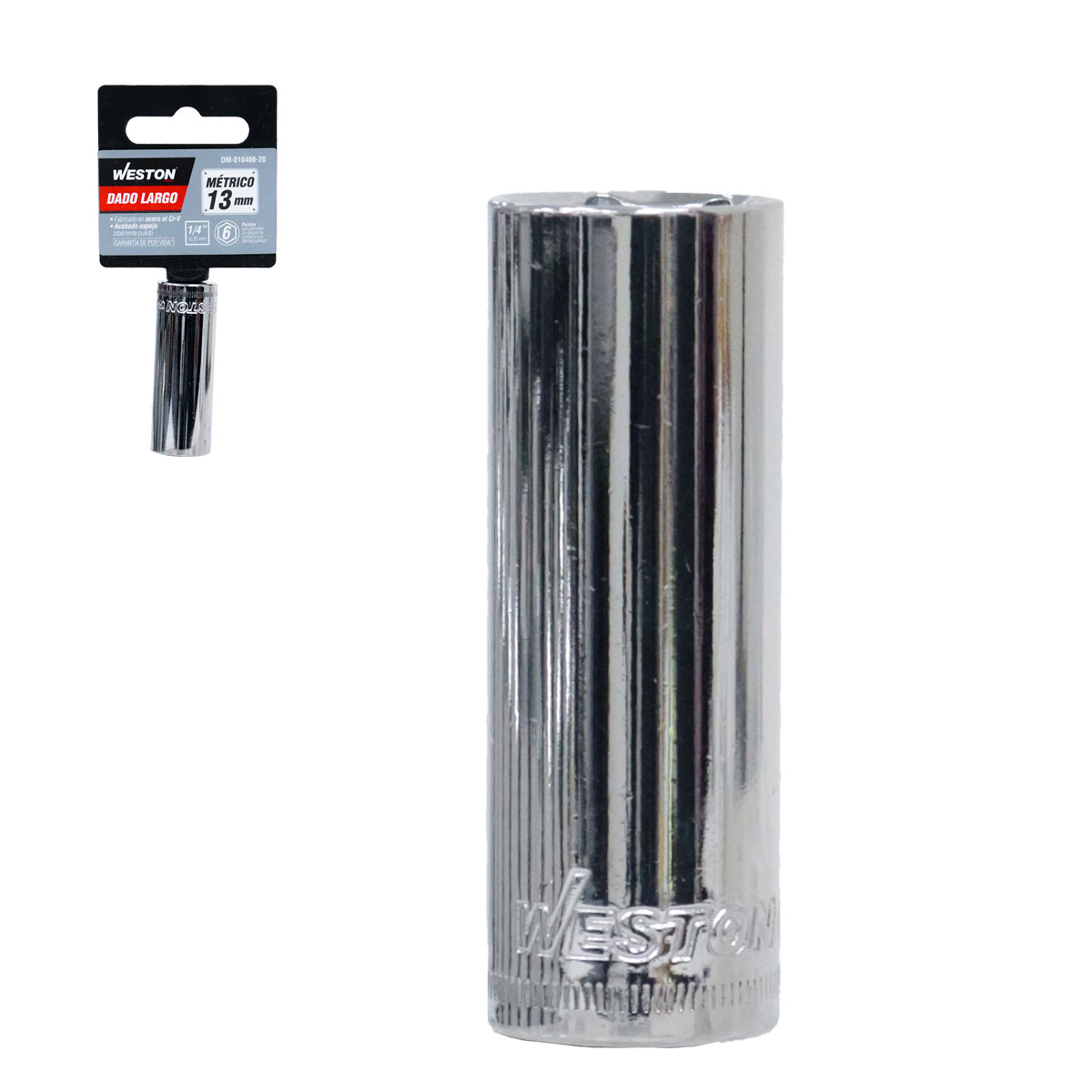 DADO LARGO CUADRO 1/4" 6 PUNTAS, 13MM