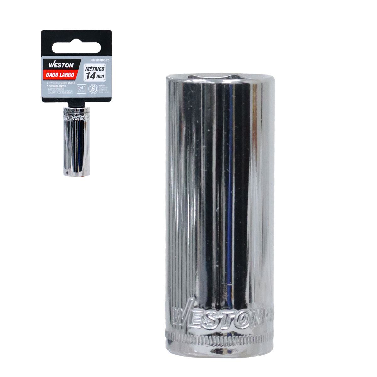 DADO LARGO CUADRO 1/4" 6 PUNTAS, 14MM