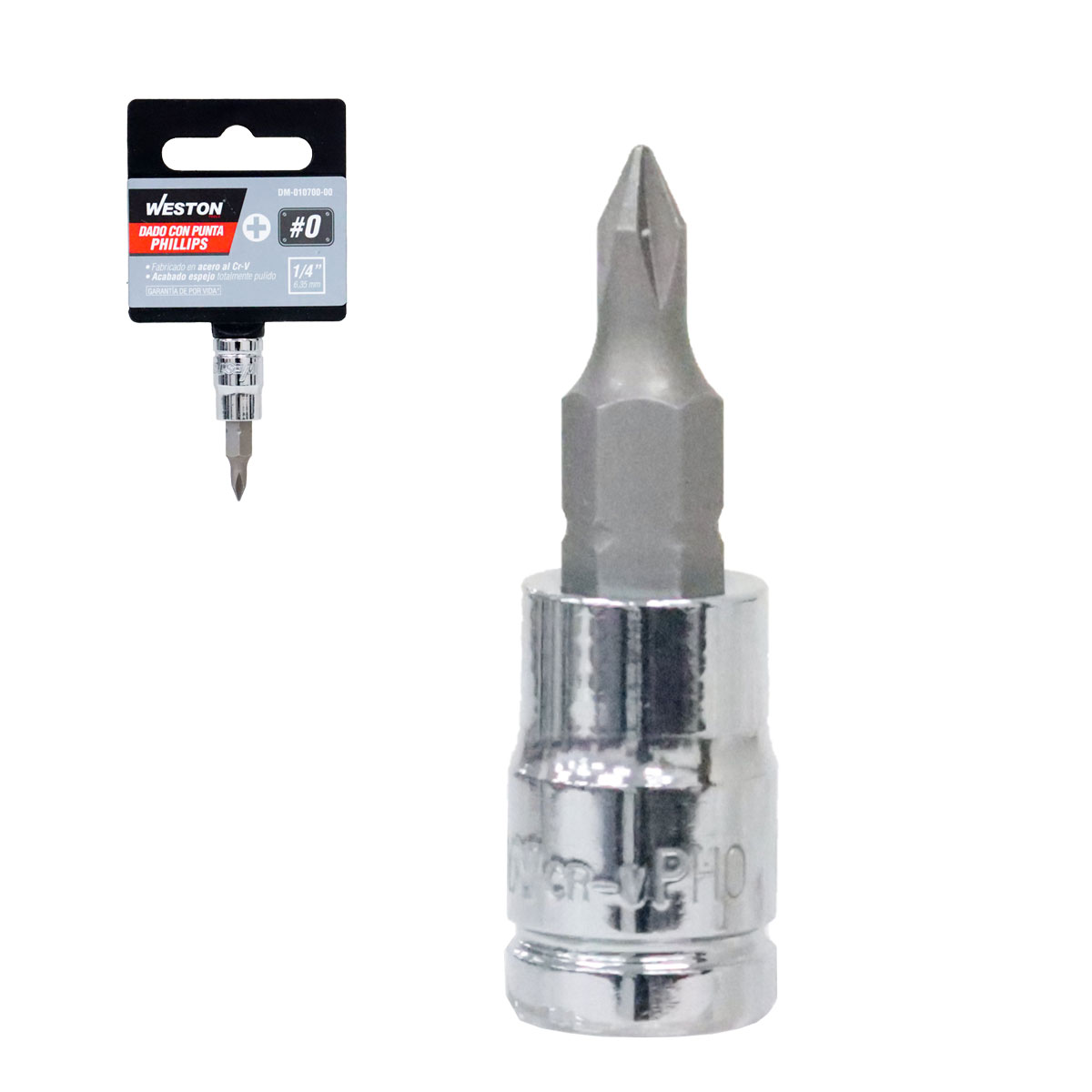 DADO CUADRO 1/4" CON PUNTA PHILLIPS No. 0