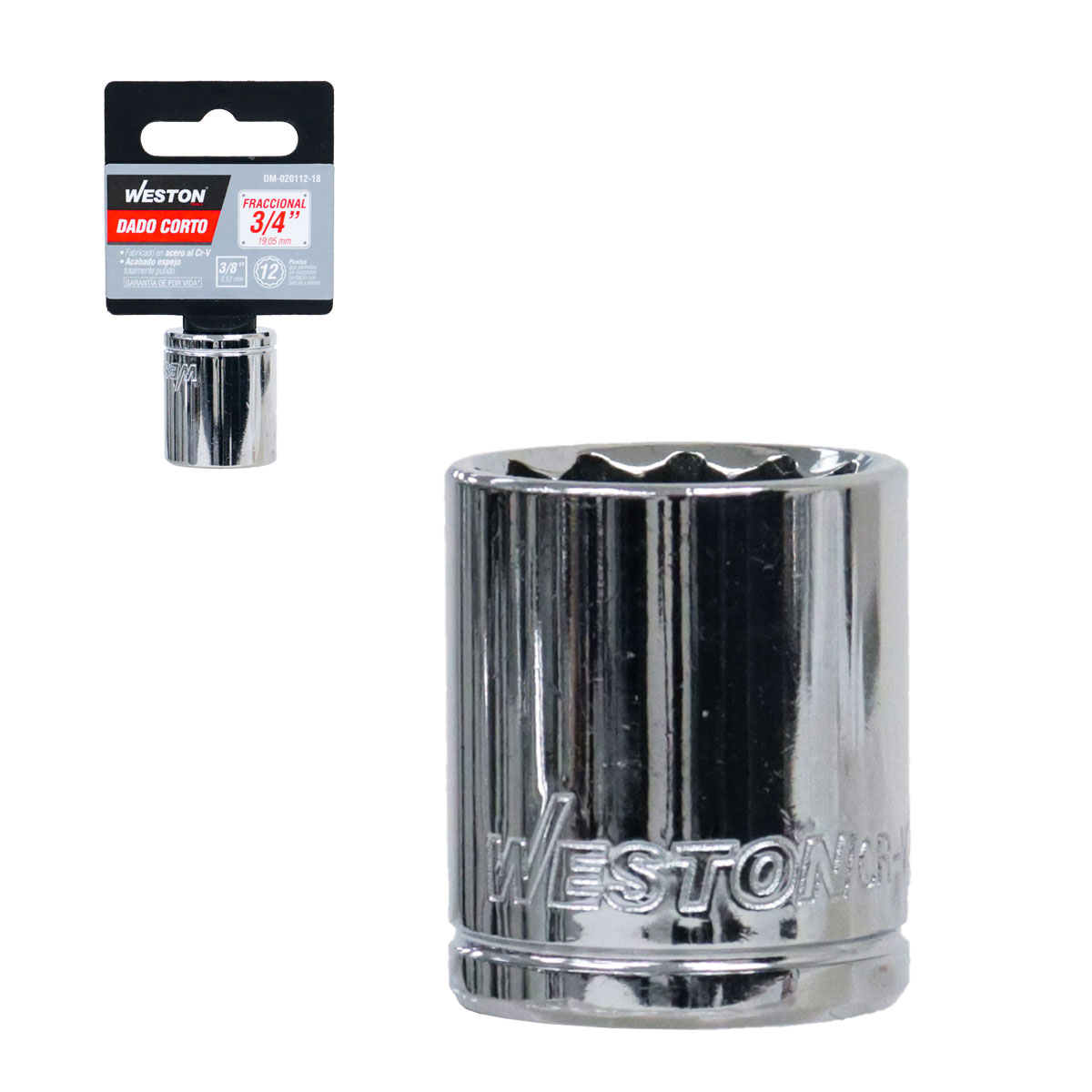DADO CORTO CUADRO 3/8" 12 PUNTAS, 3/4"