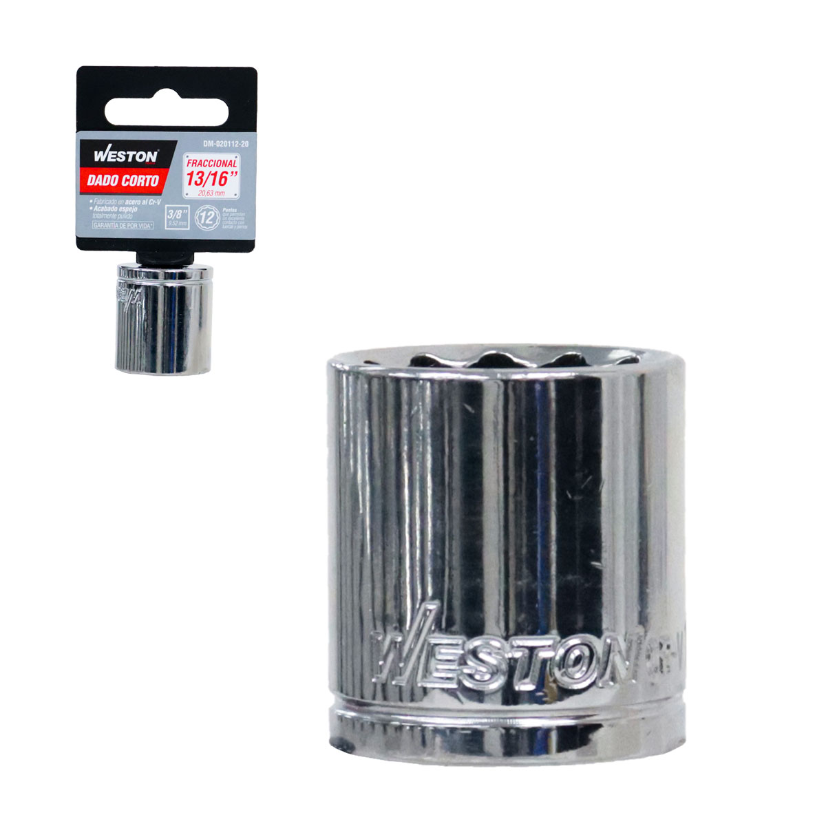 DADO CORTO CUADRO 3/8" 12 PUNTAS, 13/16"