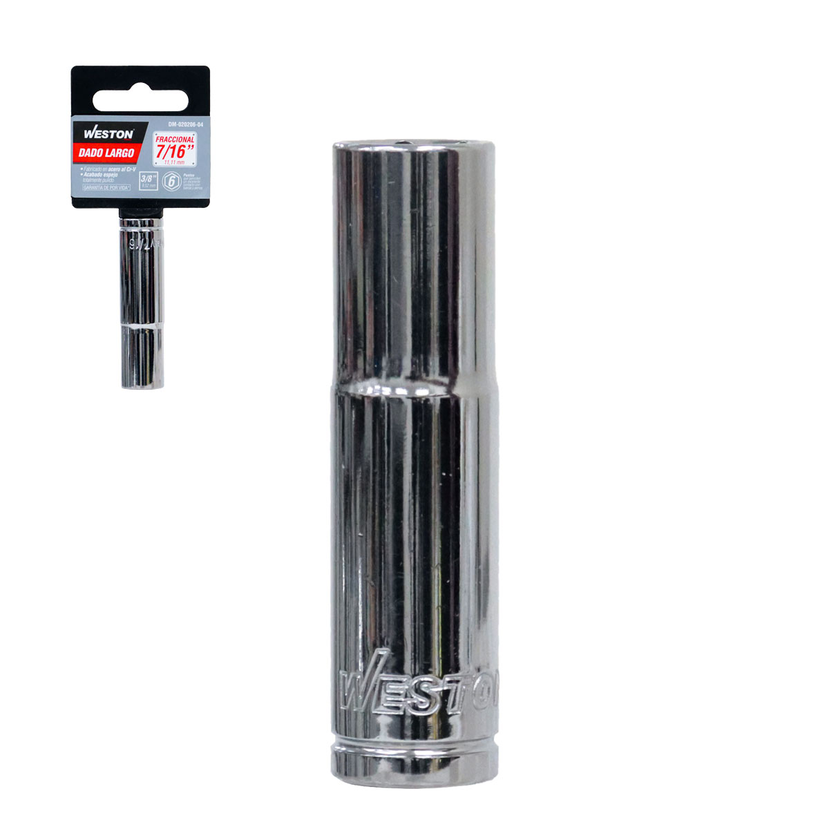 DADO LARGO CUADRO 3/8" 6 PUNTAS, 7/16"