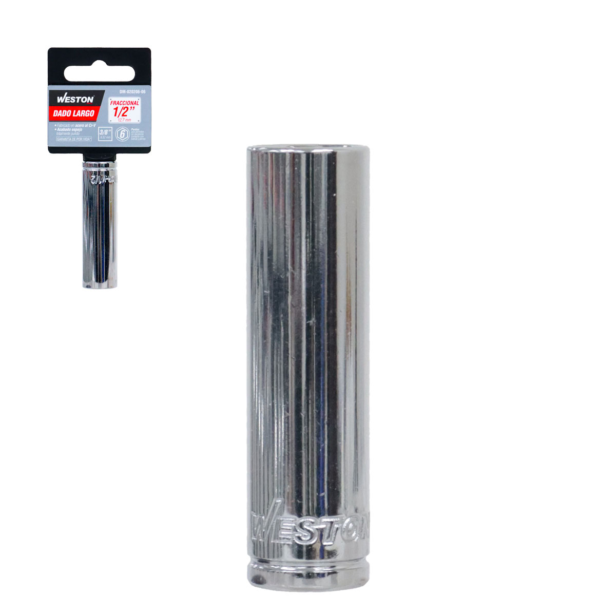 DADO LARGO CUADRO 3/8" 6 PUNTAS, 1/2"