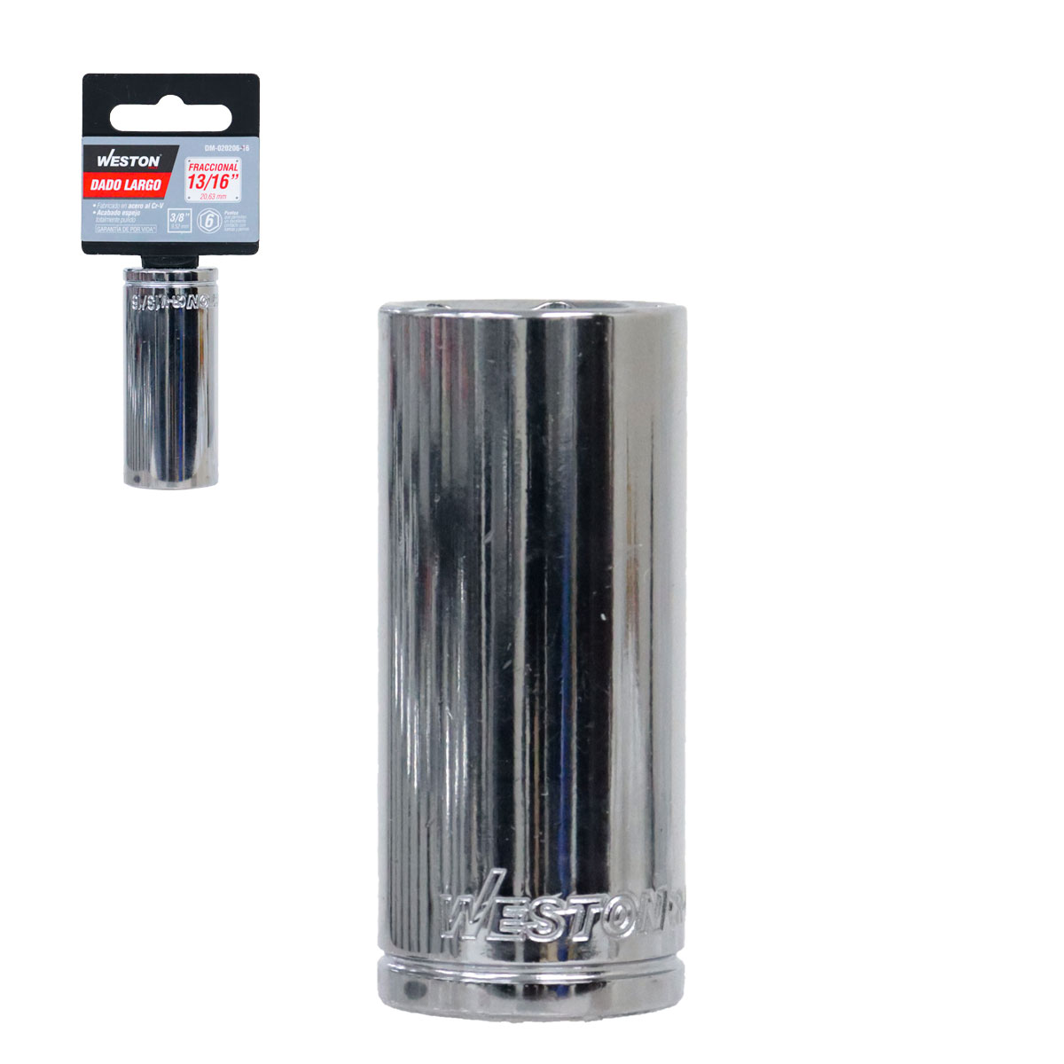 DADO LARGO CUADRO 3/8" 6 PUNTAS, 13/16"