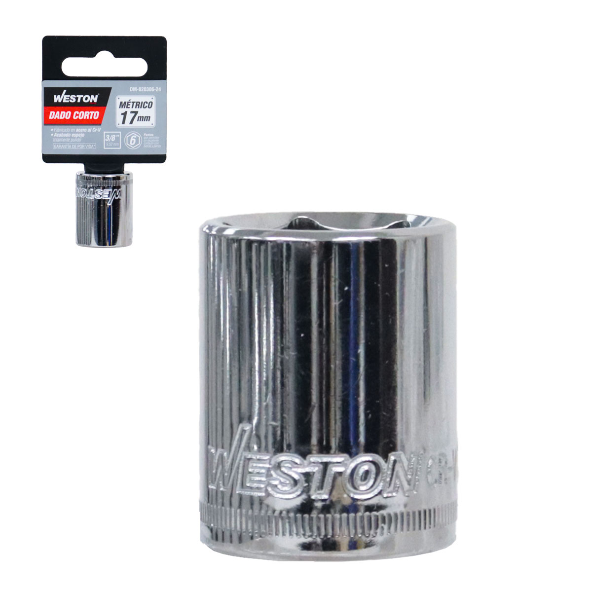 DADO CORTO CUADRO 3/8" 6 PUNTAS, 17MM