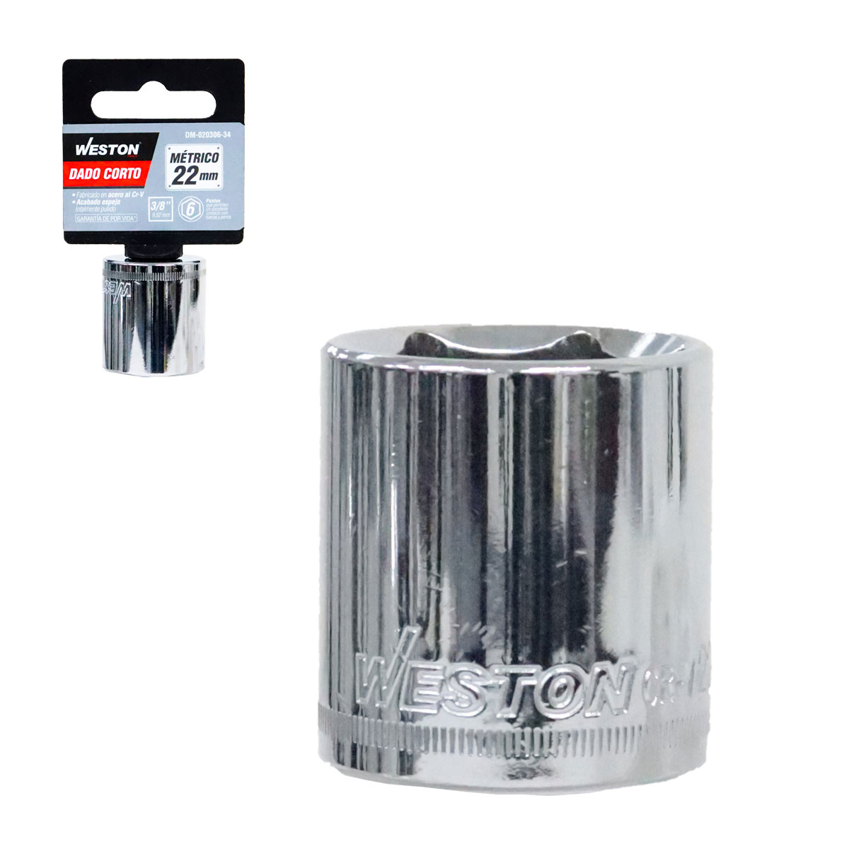 DADO CORTO CUADRO 3/8" 6 PUNTAS, 22MM