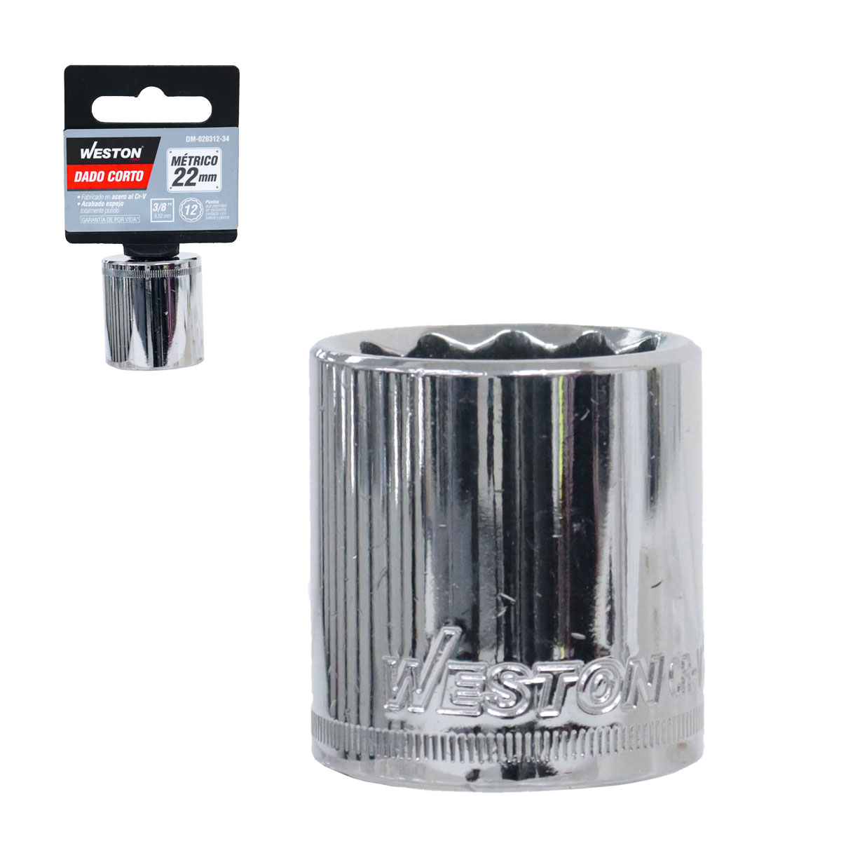 DADO CORTO CUADRO 3/8" 12 PUNTAS, 22MM