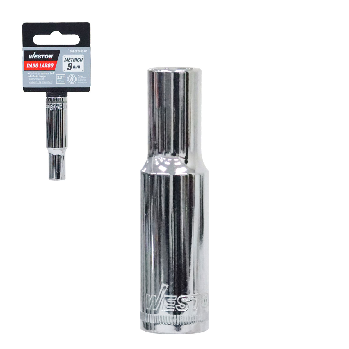 DADO LARGO CUADRO 3/8" 6 PUNTAS, 9MM