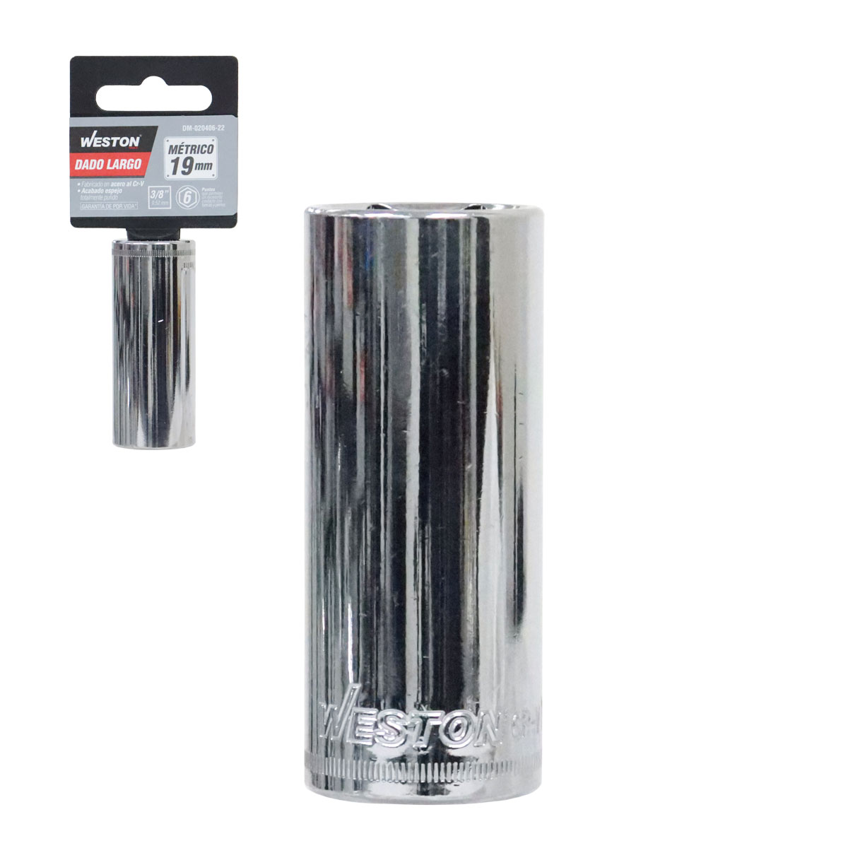 DADO LARGO CUADRO 3/8" 6 PUNTAS, 19MM