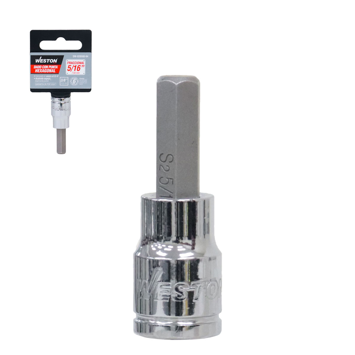 DADO CUADRO 3/8" CON PUNTA HEXAGONAL , 5/16"