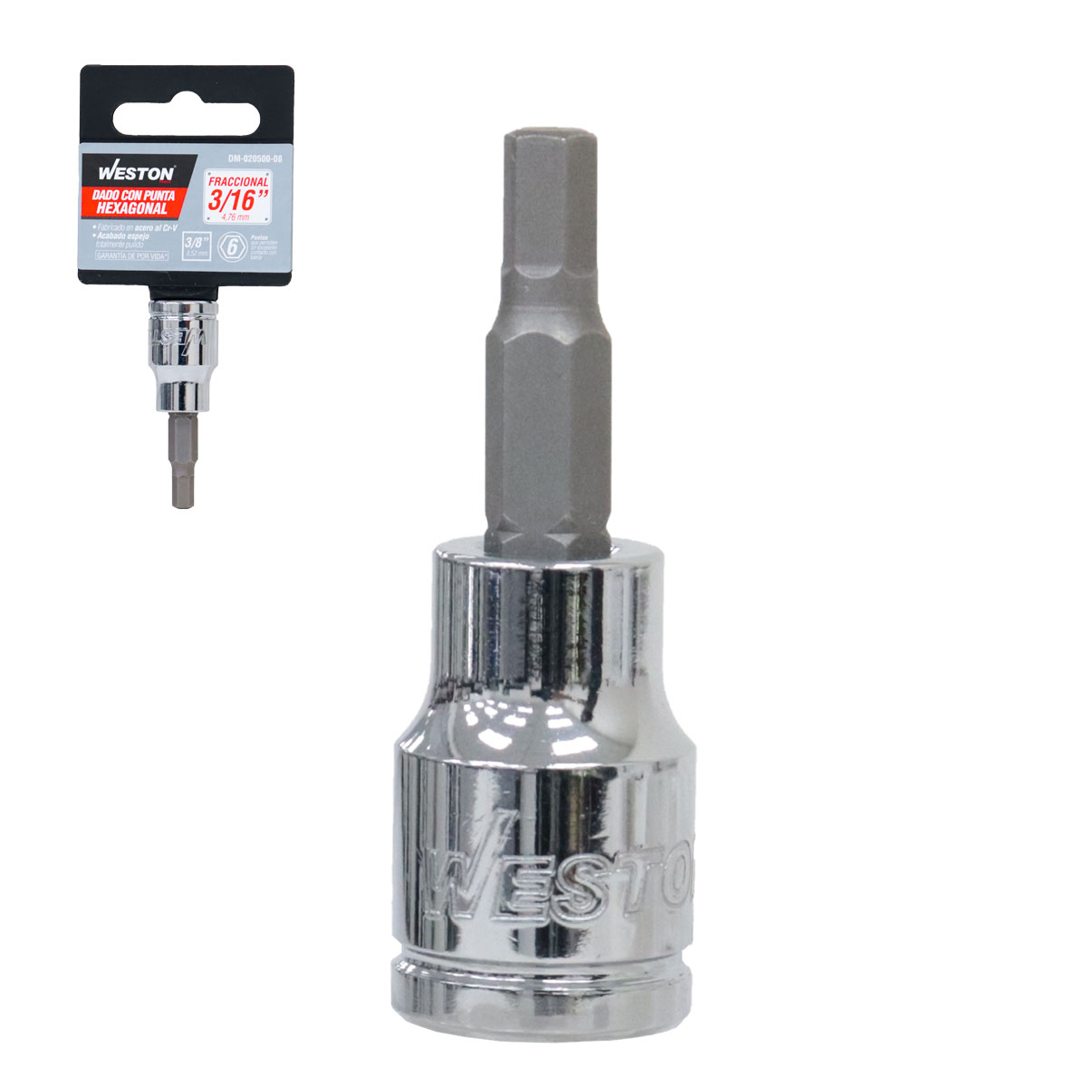 DADO CUADRO 3/8" CON PUNTA HEXAGONAL , 3/16"