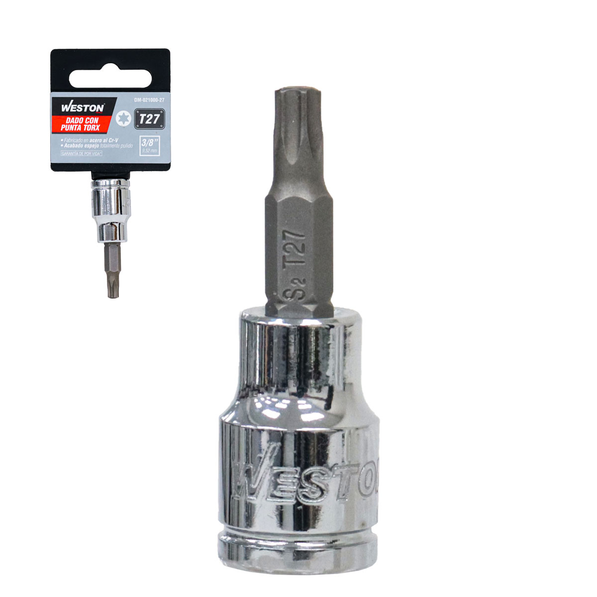 DADO CUADRO 3/8" CON PUNTA TORX, T27
