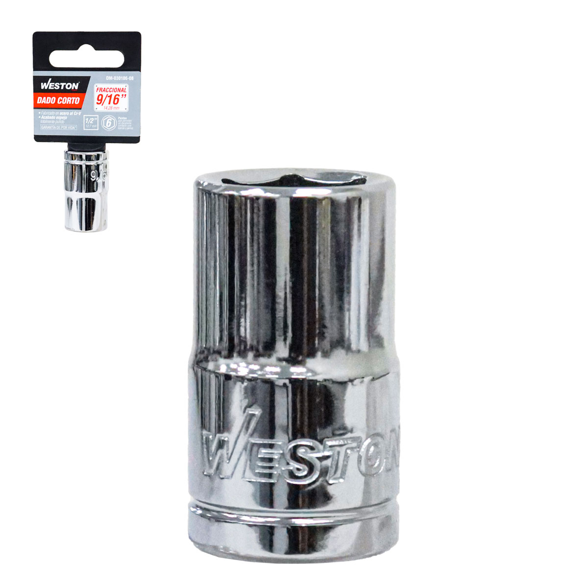 DADO CORTO CUADRO 1/2" 6 PUNTAS, 9/16"